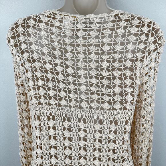 Gold Hawk Crochet Cardigan Ivory Small Boho Cottage Core Hippie Festival - Picture 5 of 9
